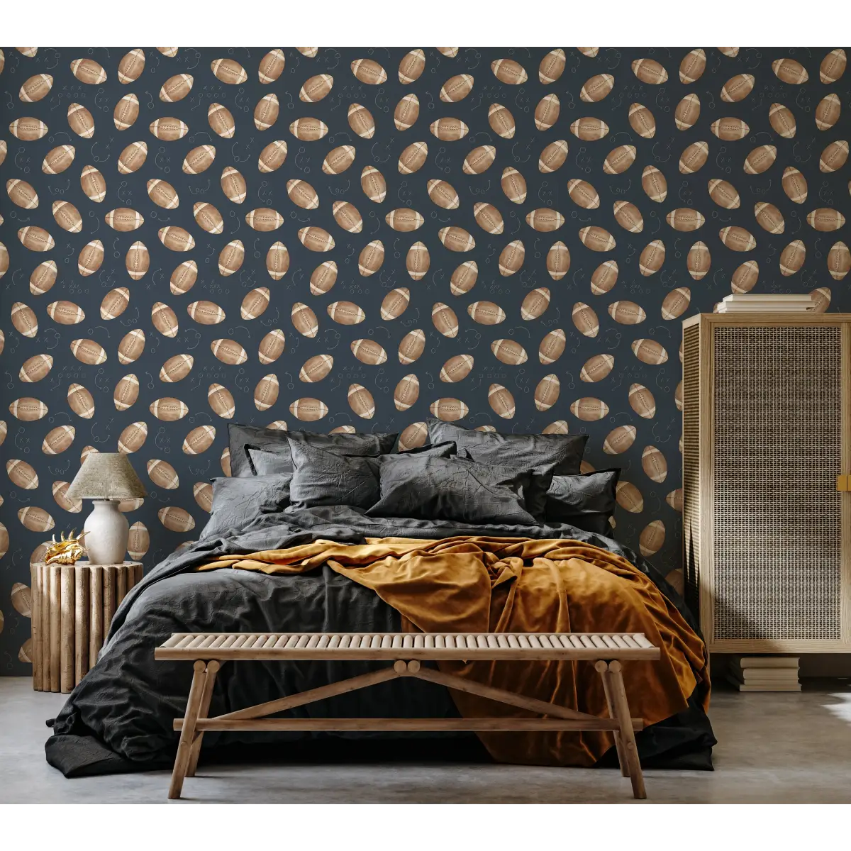 Worthy Wallpaper - Footballs - by Hailey Kiefer Designs - Loomwell Home Goods
