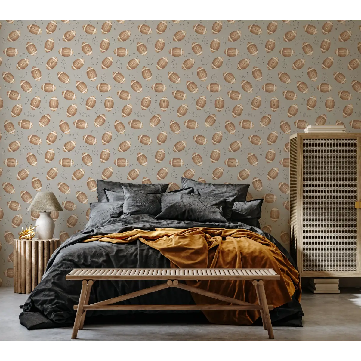 Worthy Wallpaper - Footballs - by Hailey Kiefer Designs - Loomwell Home Goods