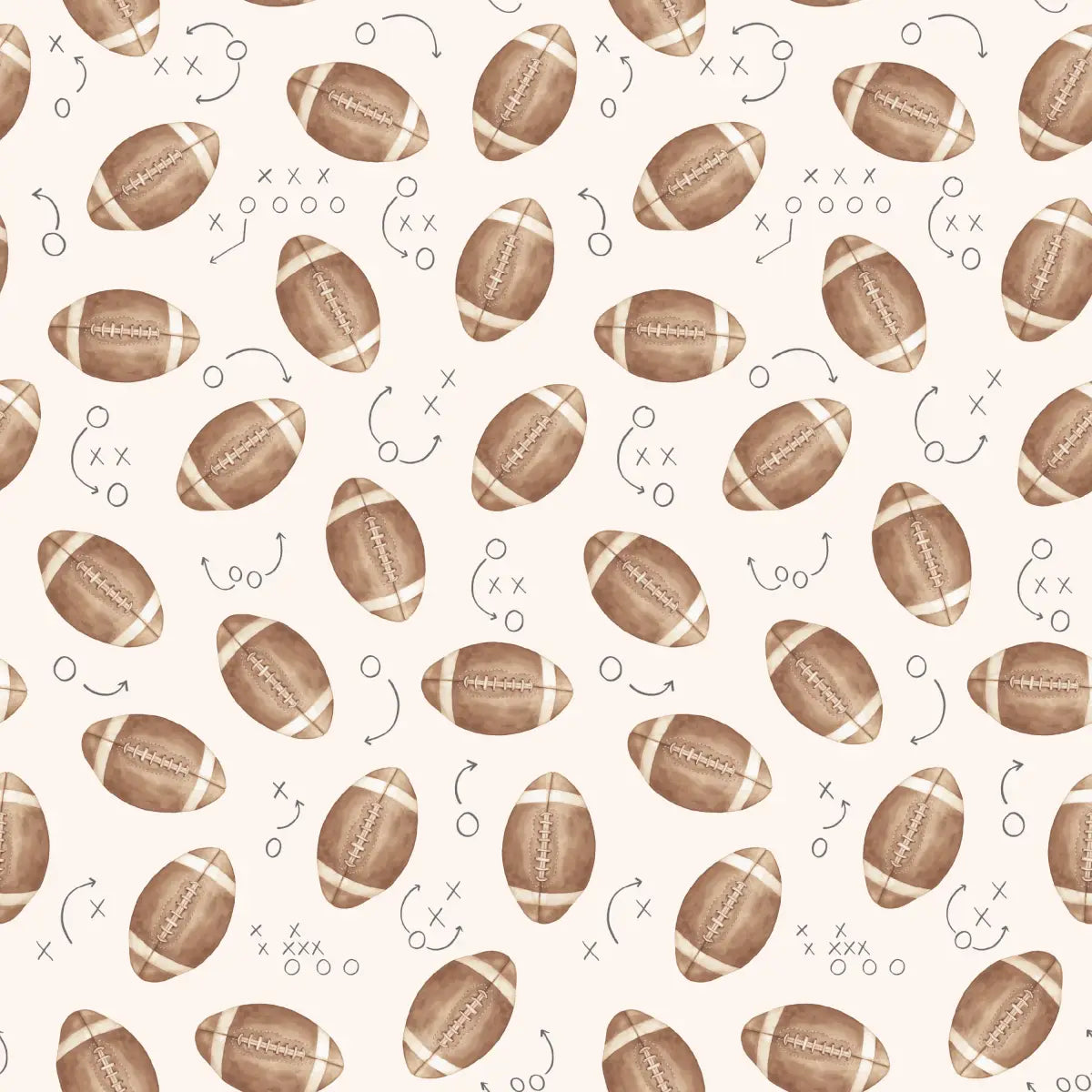Worthy Wallpaper - Footballs - by Hailey Kiefer Designs - Sample 1 foot by 1 foot / Cream - Loomwell Home Goods