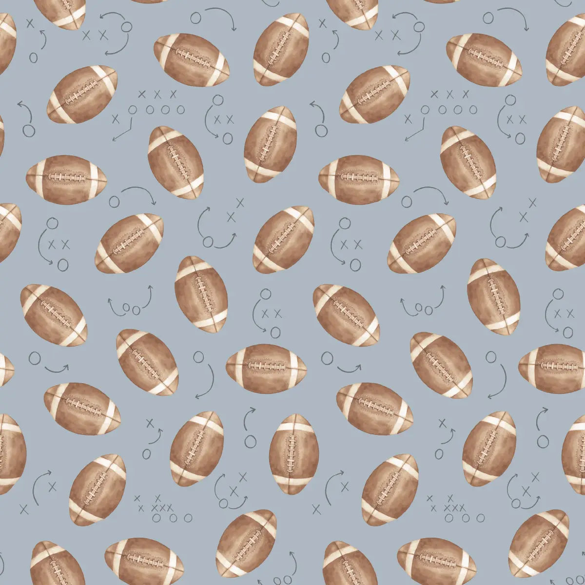 Worthy Wallpaper - Footballs - by Hailey Kiefer Designs - Sample 1 foot by 1 foot / Light Blue - Loomwell Home Goods