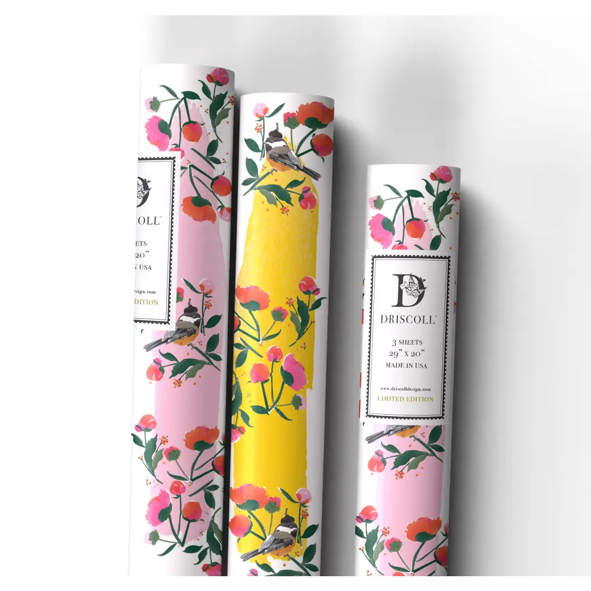 Wrapping Paper - Chickadees & Peonies - Driscoll Design