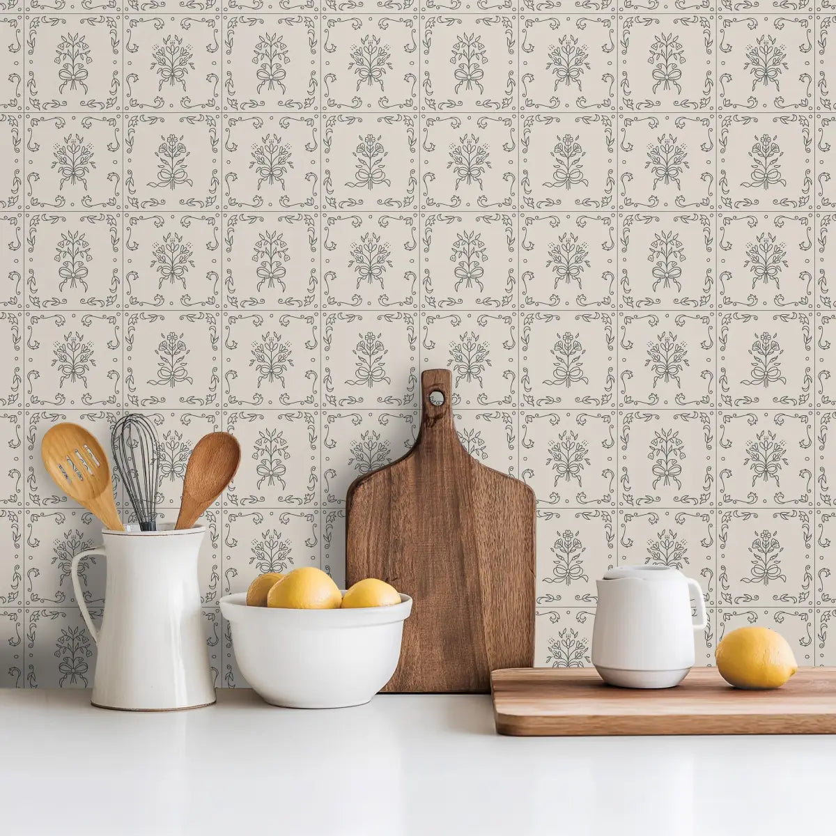 Wrenna Wallpaper - Simple Bouquet Tiles - by Quirky Paisley Designs - Loomwell Home Goods