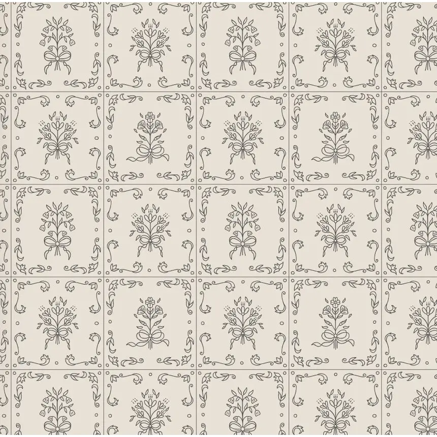 Wrenna Wallpaper - Simple Bouquet Tiles - by Quirky Paisley Designs - 2 feet by 10 feet / Cream and Black / Large