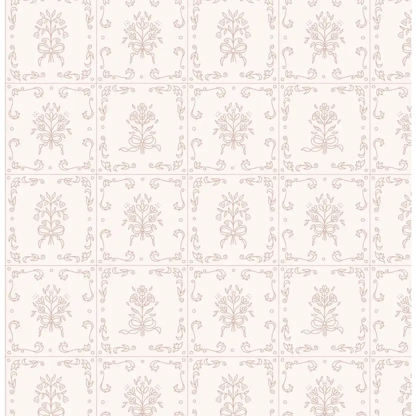 Wrenna Wallpaper - Simple Bouquet Tiles - by Quirky Paisley Designs - 2 feet by 9 feet / Cream and Pink / Large