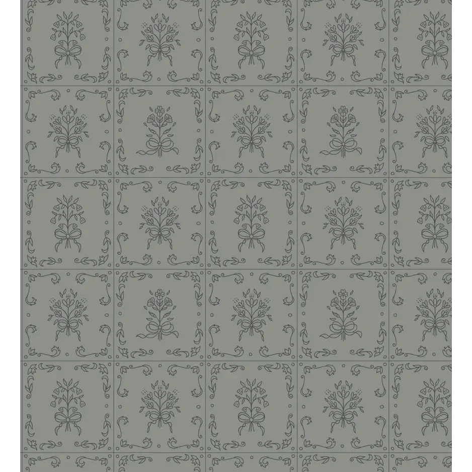 Wrenna Wallpaper - Simple Bouquet Tiles - by Quirky Paisley Designs - 2 feet by 9 feet / Dark Green / Large - Loomwell