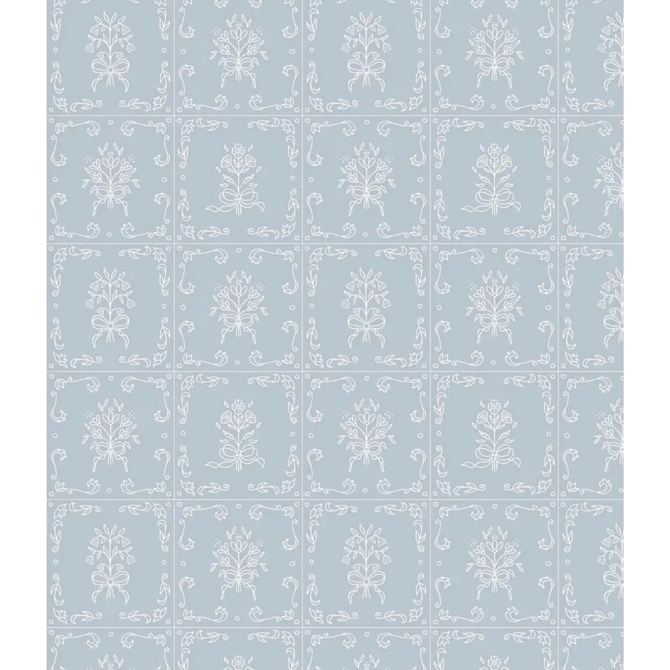 Wrenna Wallpaper - Simple Bouquet Tiles - by Quirky Paisley Designs - 2 feet by 9 feet / Light Blue / Large - Loomwell