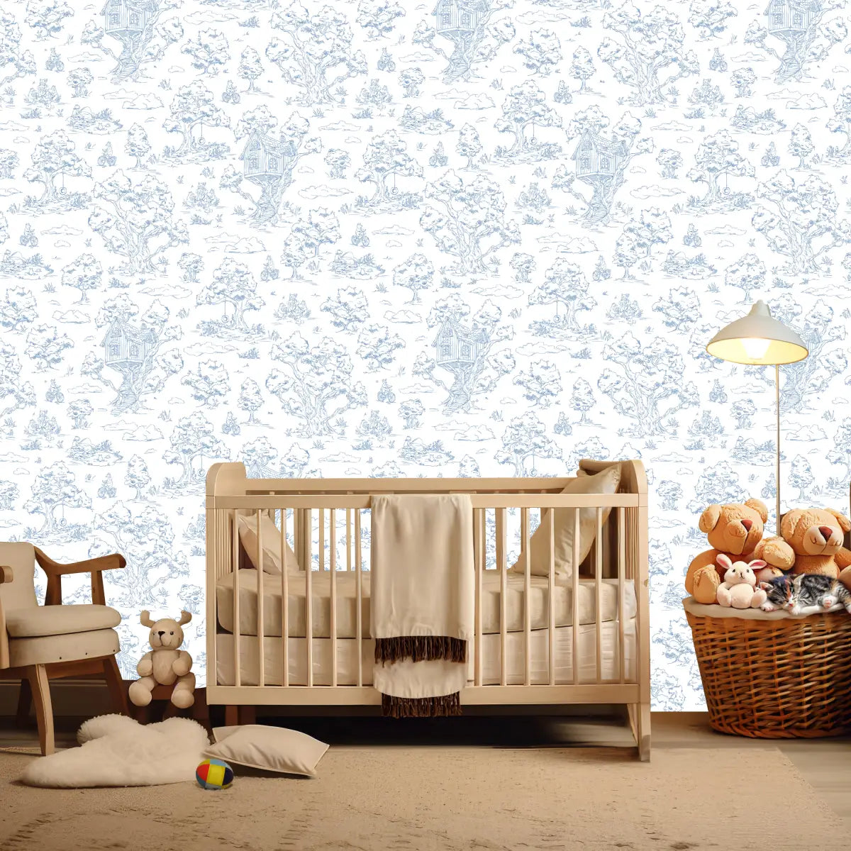 Wyatt Wallpaper - Bears and Treehouse - Line Drawings by Aubrey Fairchild - Loomwell Home Goods