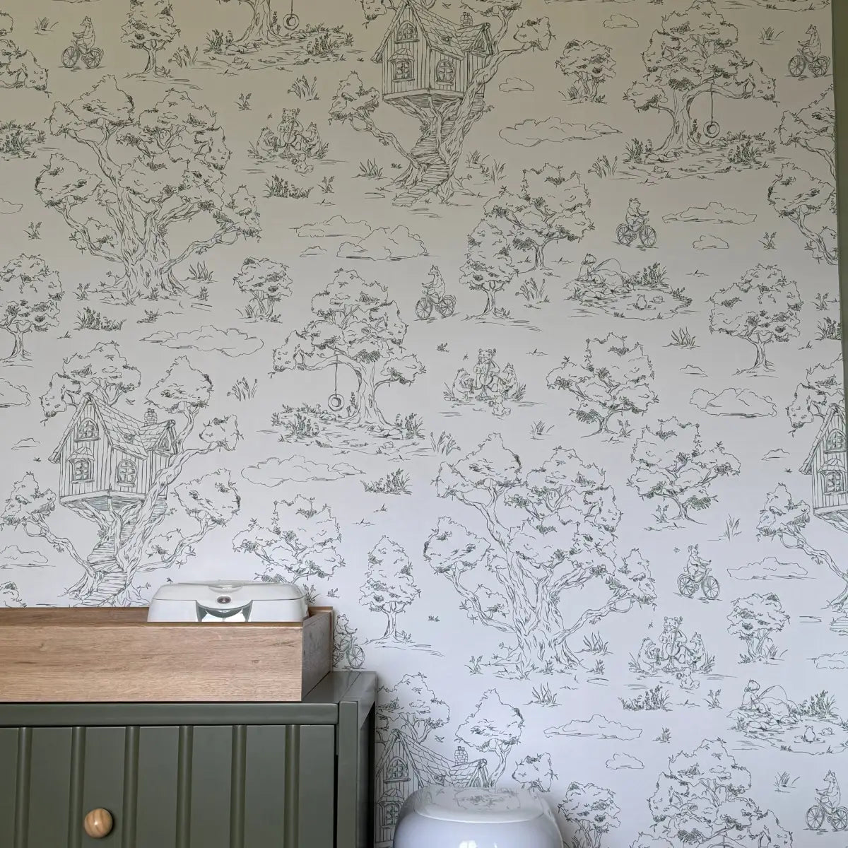 Wyatt Wallpaper - Bears and Treehouse - Line Drawings by Aubrey Fairchild - Loomwell Home Goods