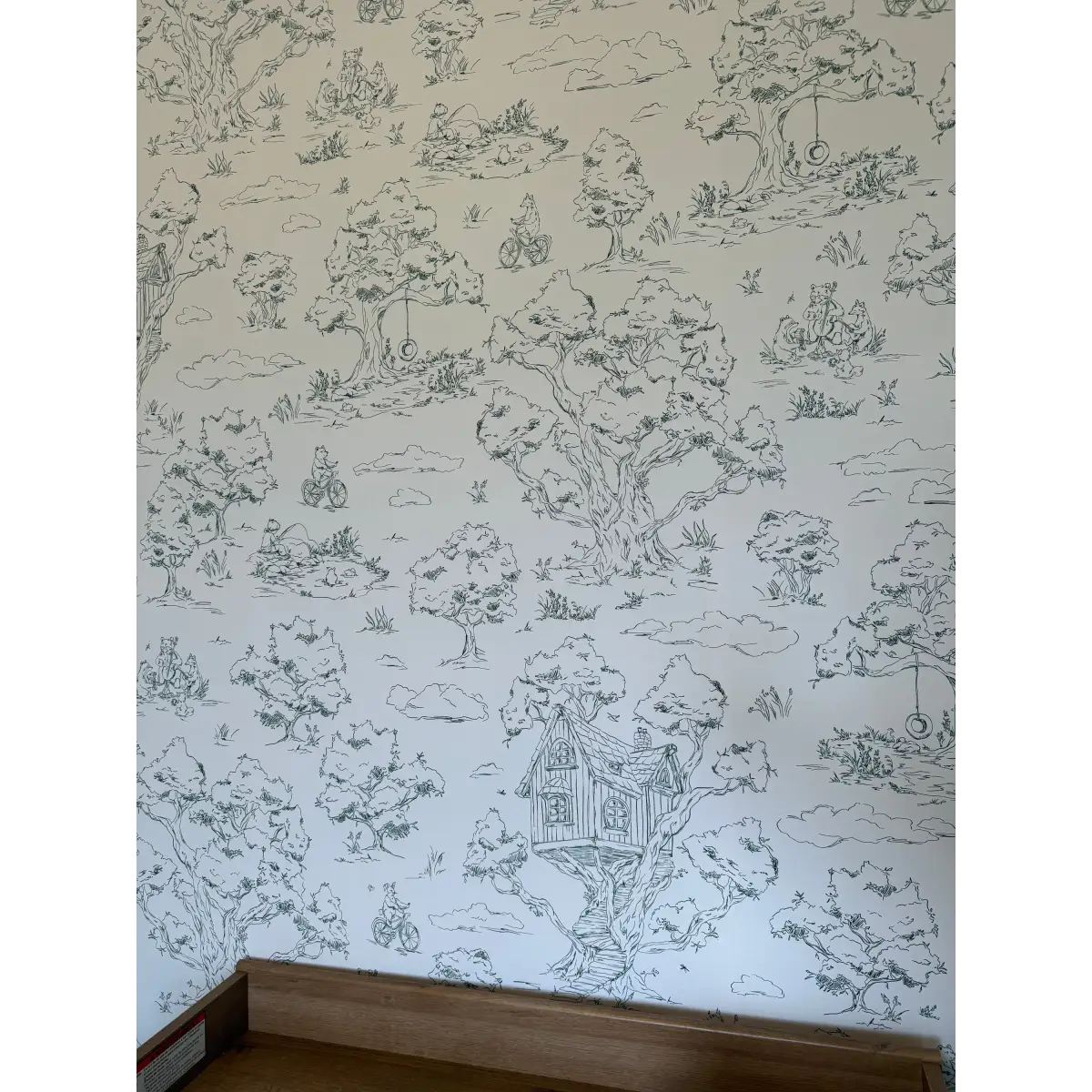 Wyatt Wallpaper - Bears and Treehouse - Line Drawings by Aubrey Fairchild - Loomwell Home Goods