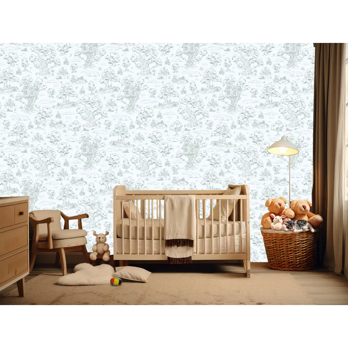 Wyatt Wallpaper - Bears and Treehouse - Line Drawings by Aubrey Fairchild - Loomwell Home Goods