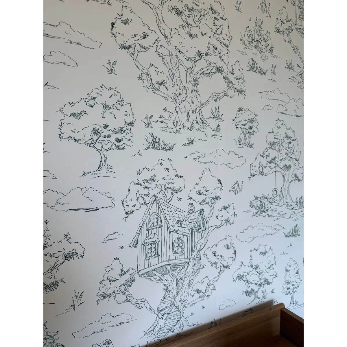 Wyatt Wallpaper - Bears and Treehouse - Line Drawings by Aubrey Fairchild - Loomwell Home Goods