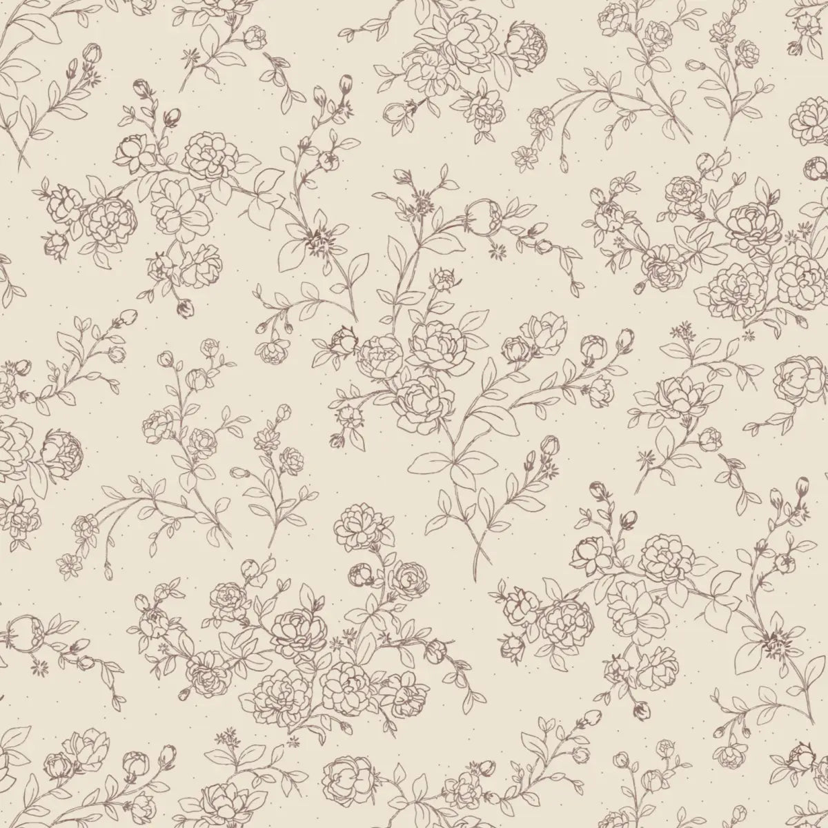 Wynne Wallpaper - Delicate Roses - Line Drawings by Grateful Artsy Soul - Sample 1 foot by 1 foot / Cream and Purple