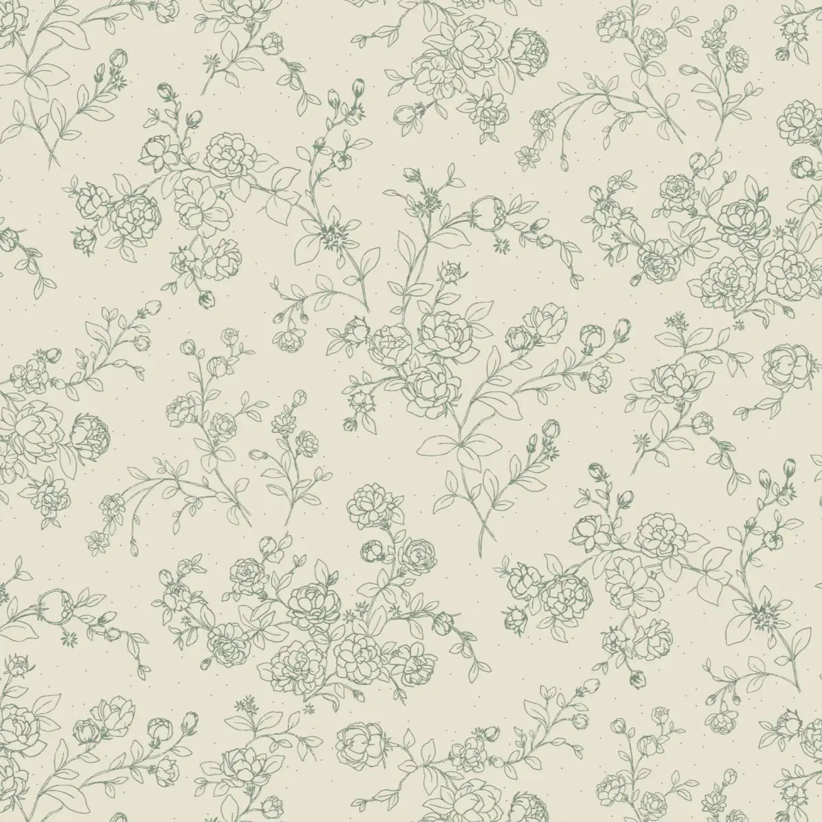 Wynne Wallpaper - Delicate Roses - Line Drawings by Grateful Artsy Soul - Sample 1 foot by 1 foot / Green - Loomwell