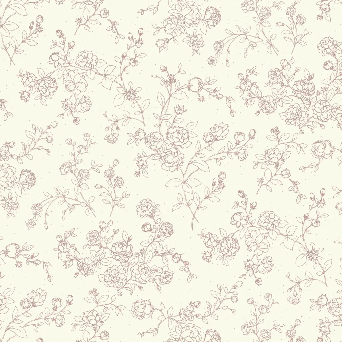 Wynne Wallpaper - Delicate Roses - Line Drawings by Grateful Artsy Soul - Sample 1 foot by 1 foot / White and Pink