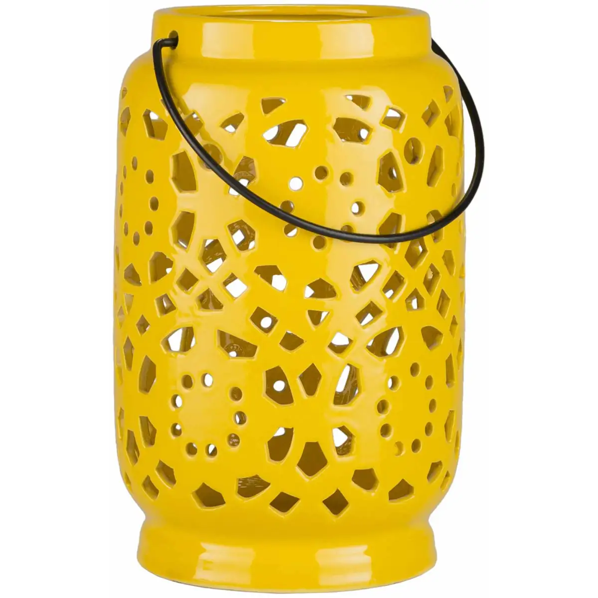 Yellow Openwork Ceramic Lantern - 5.75’’ x 5.75’’ x 9.5’’ - Boutique Rugs