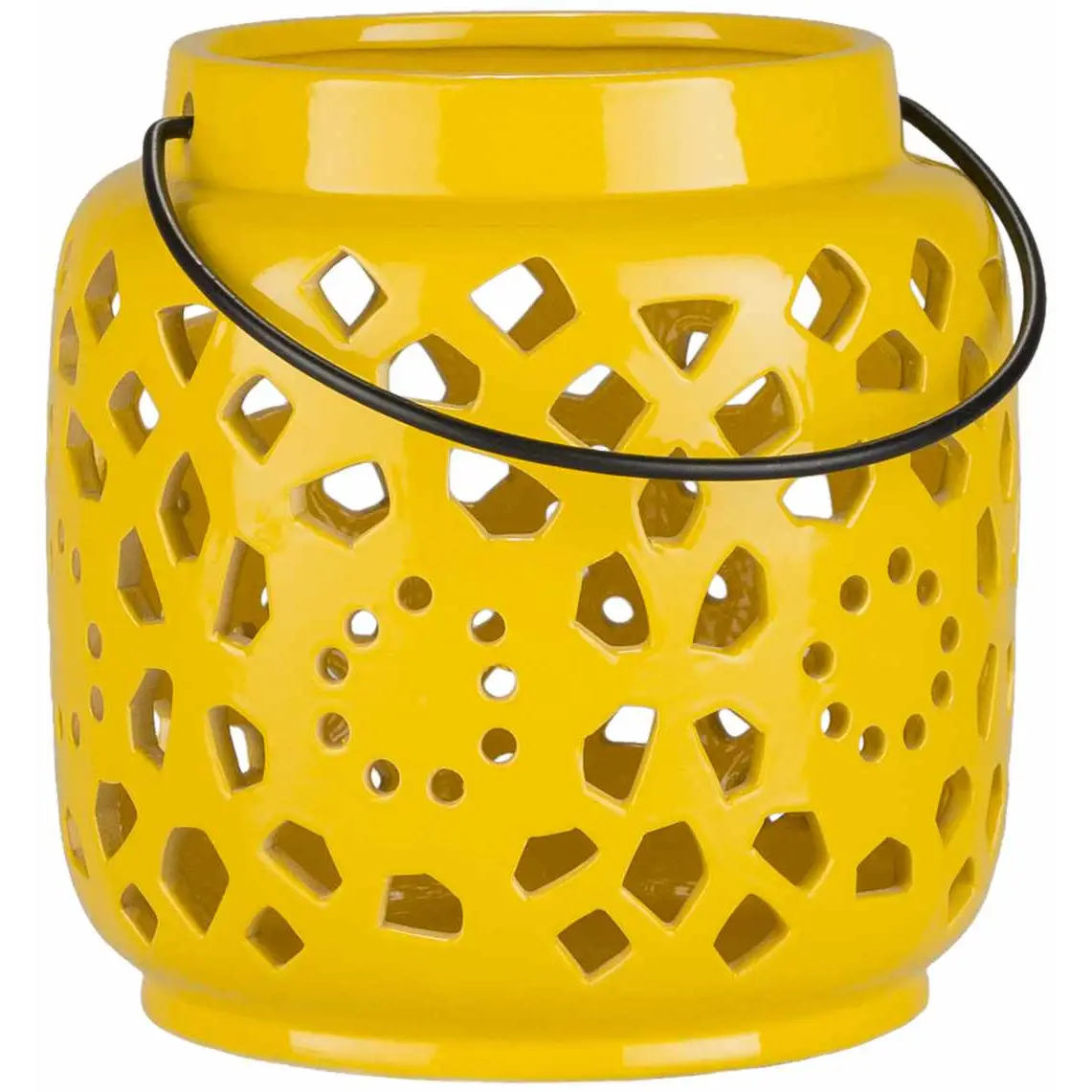 Yellow Openwork Ceramic Lantern - 6.25’’ x 6.25’’ x 6.5’’ - Boutique Rugs