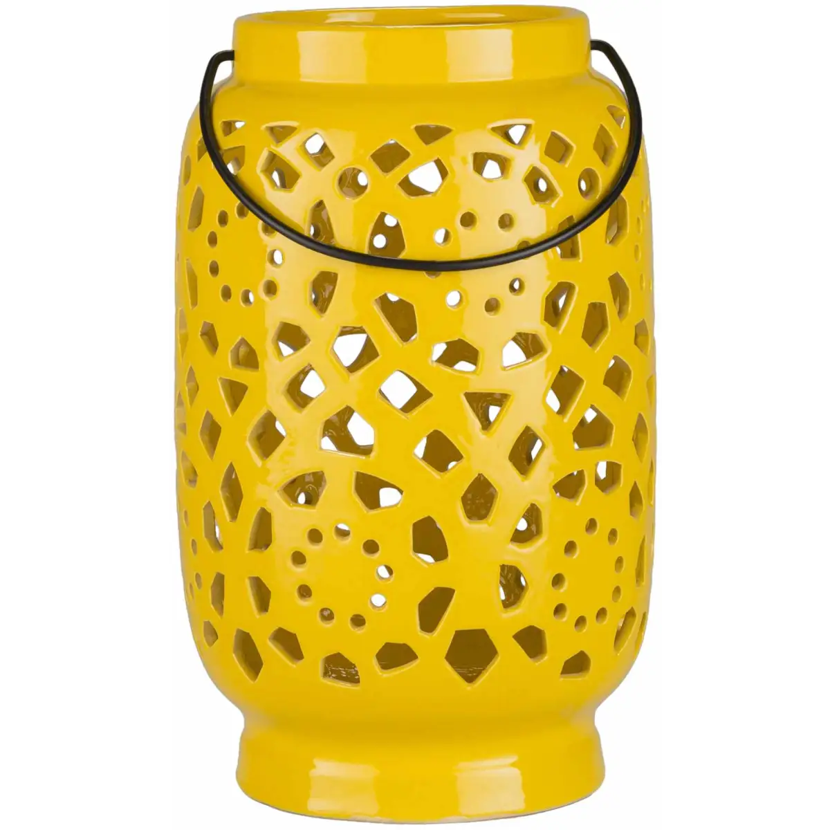 Yellow Openwork Ceramic Lantern - * 6.5’’ x 6.5’’ x 11’’ - Boutique Rugs