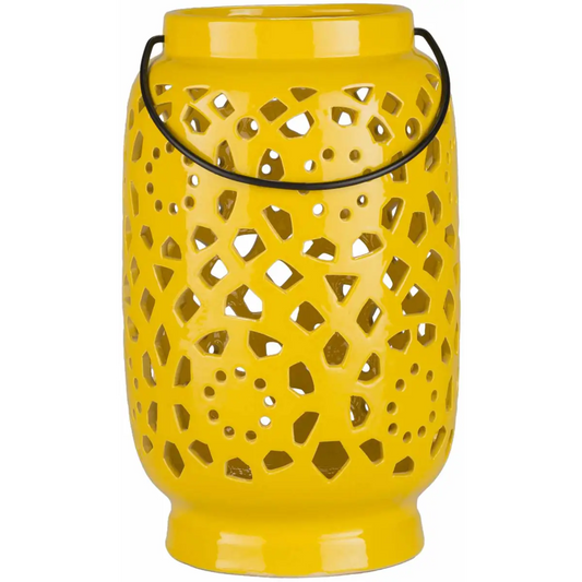 Yellow Openwork Ceramic Lantern - * 6.5’’ x 6.5’’ x 11’’ - Boutique Rugs