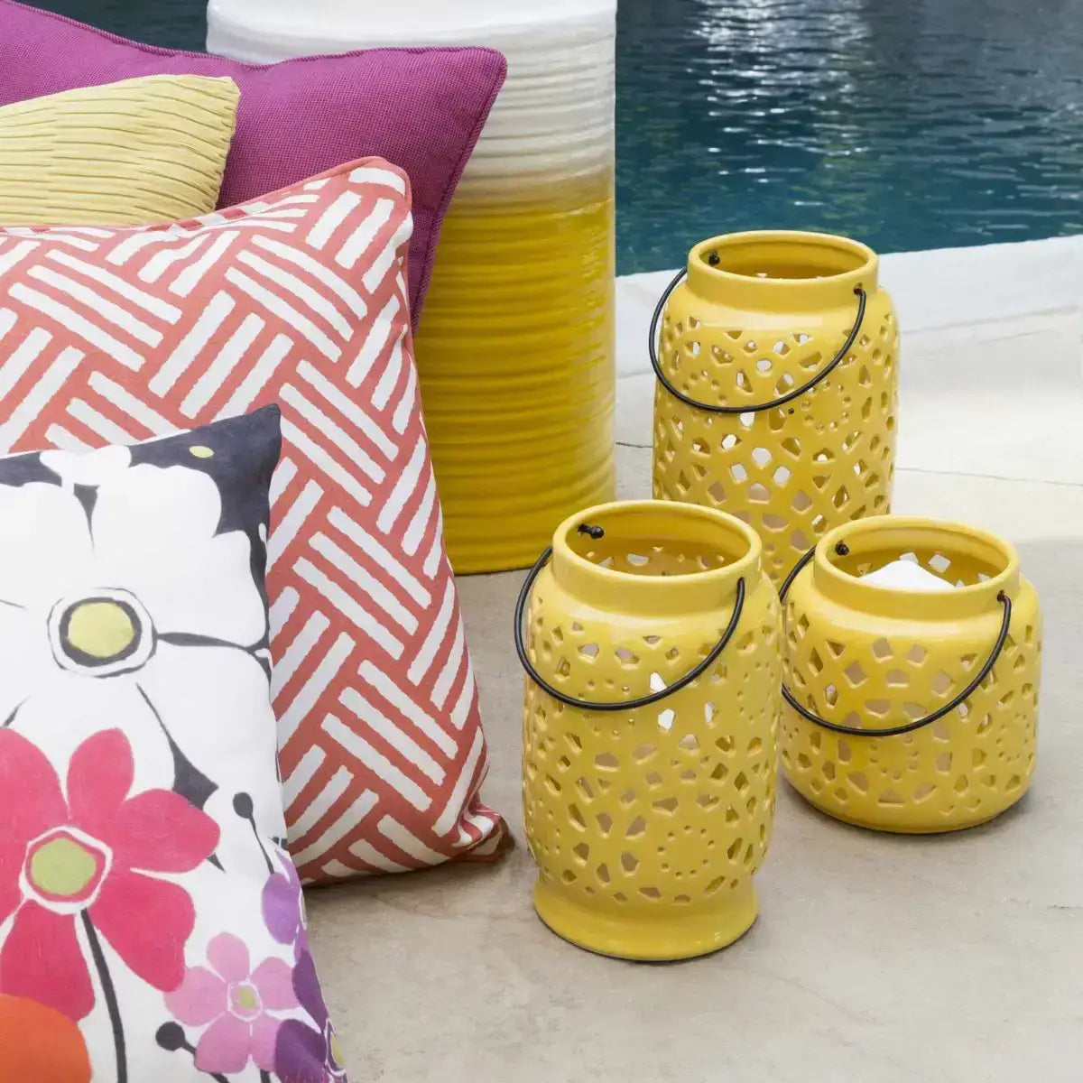 Yellow Openwork Ceramic Lantern - Boutique Rugs