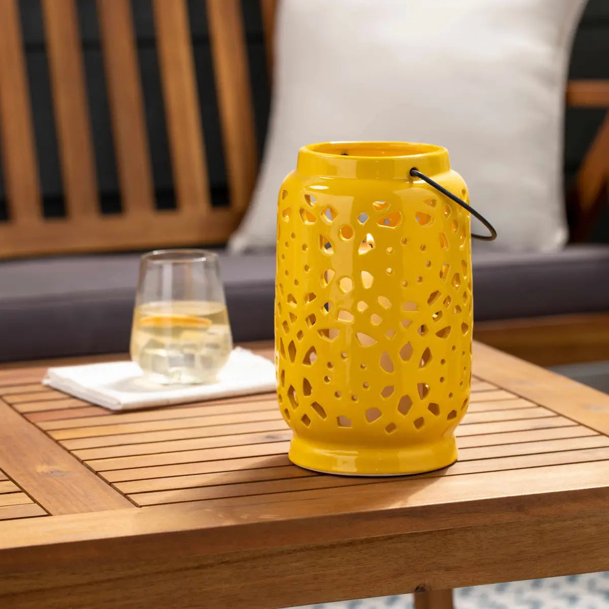 Yellow Openwork Ceramic Lantern - Boutique Rugs