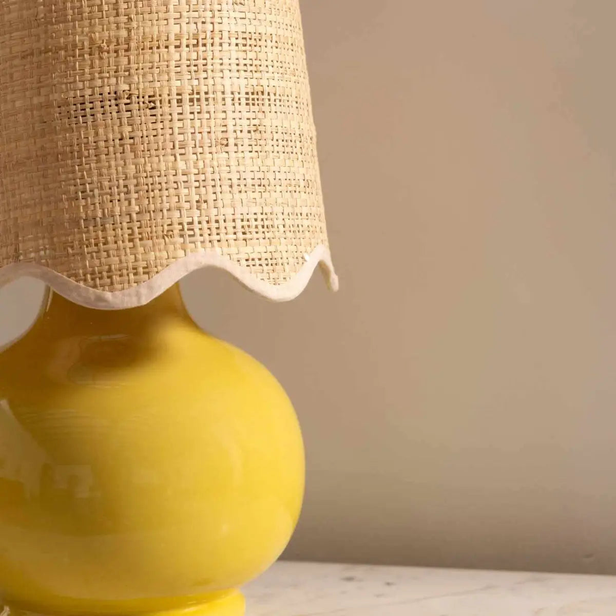 Yellow Table Lamp with Scalloped Shade - 13’’H x 8’’W x 8’’D - Boutique Rugs
