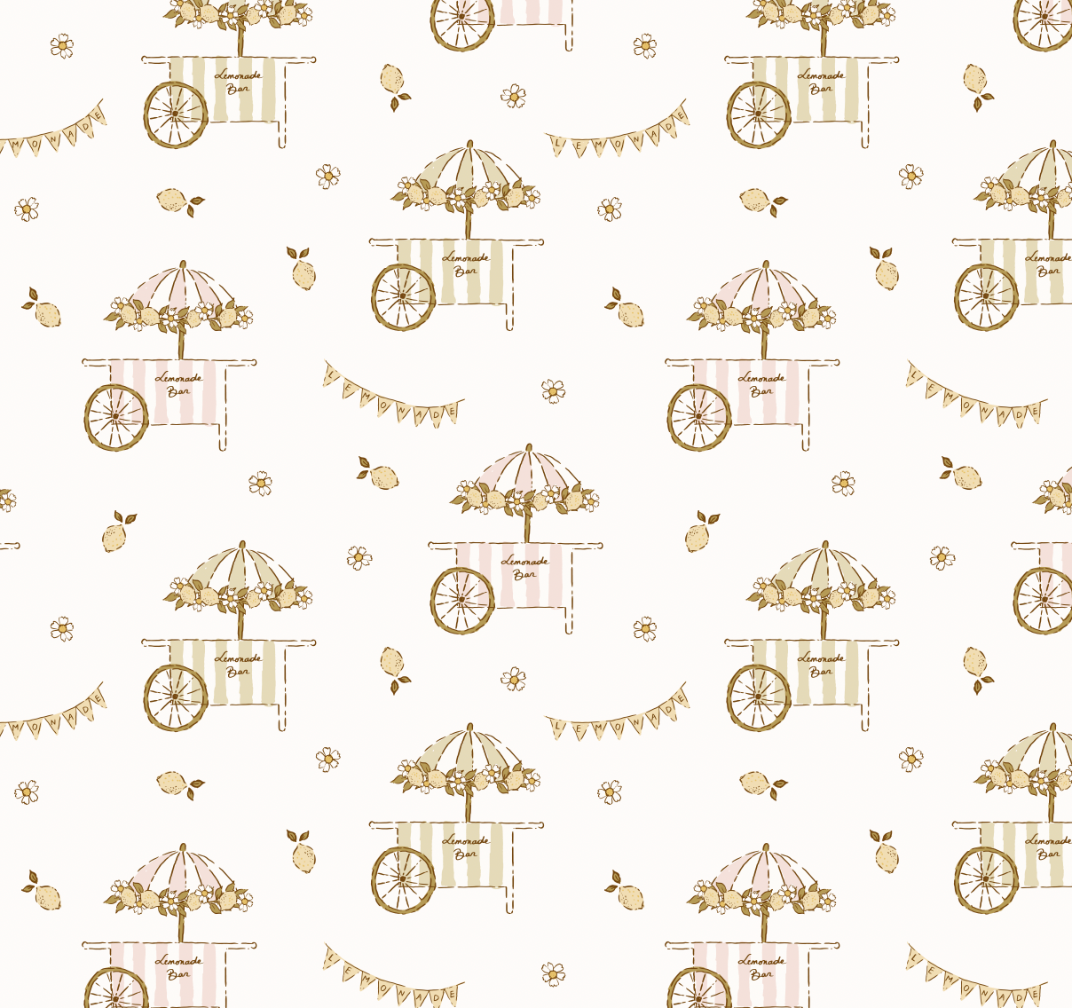 Sip Lemonade Cart Wallpaper by Eva Catherina - Sample 1 foot by 1 foot / Yellow - Loomwell Home Goods
