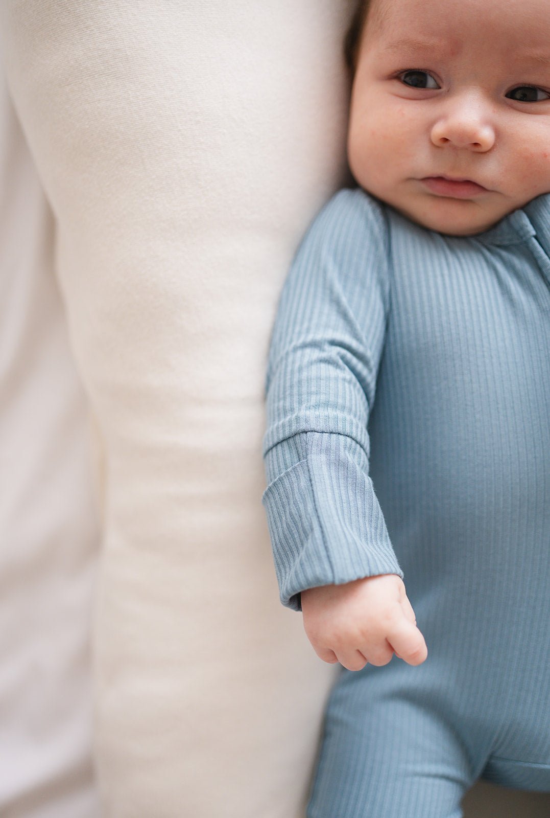 Zipper Romper - Arona Blue Ribbed - Harp Angel Boutique