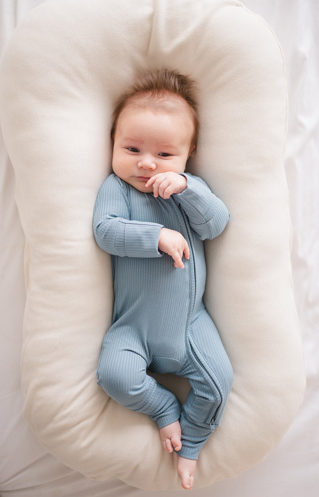 Zipper Romper - Arona Blue Ribbed - Harp Angel Boutique