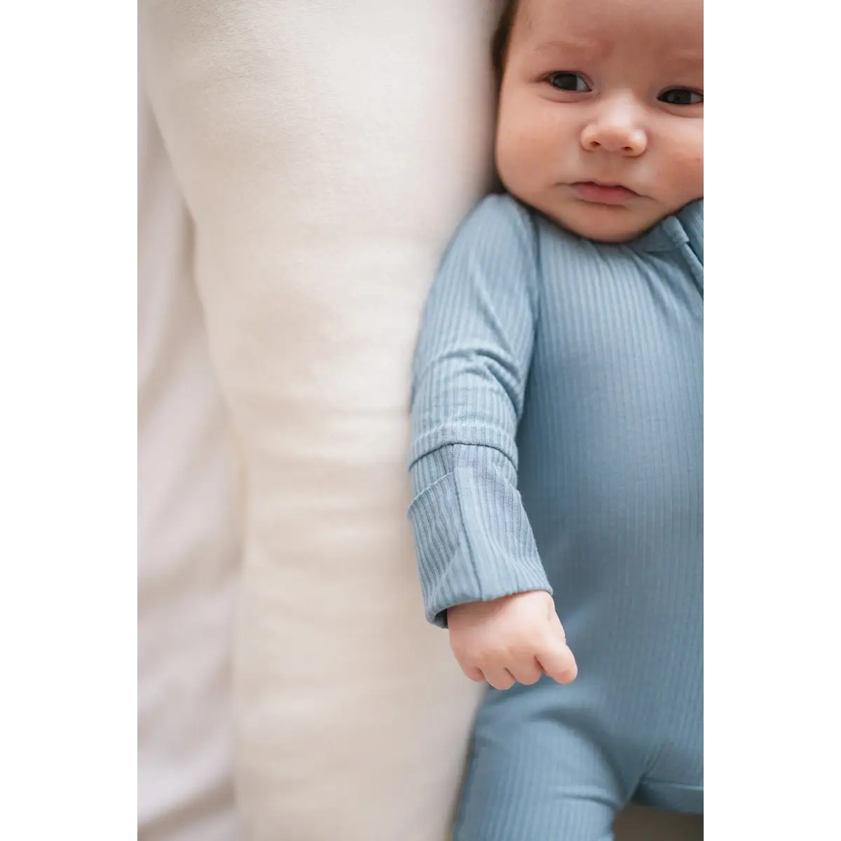 Zipper Romper - Arona Blue Ribbed - Harp Angel Boutique