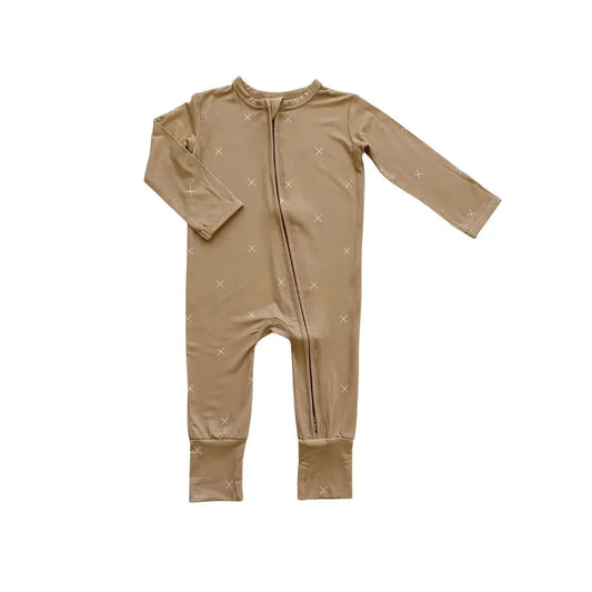 Zipper Romper - Beige X’s - Harp Angel Boutique