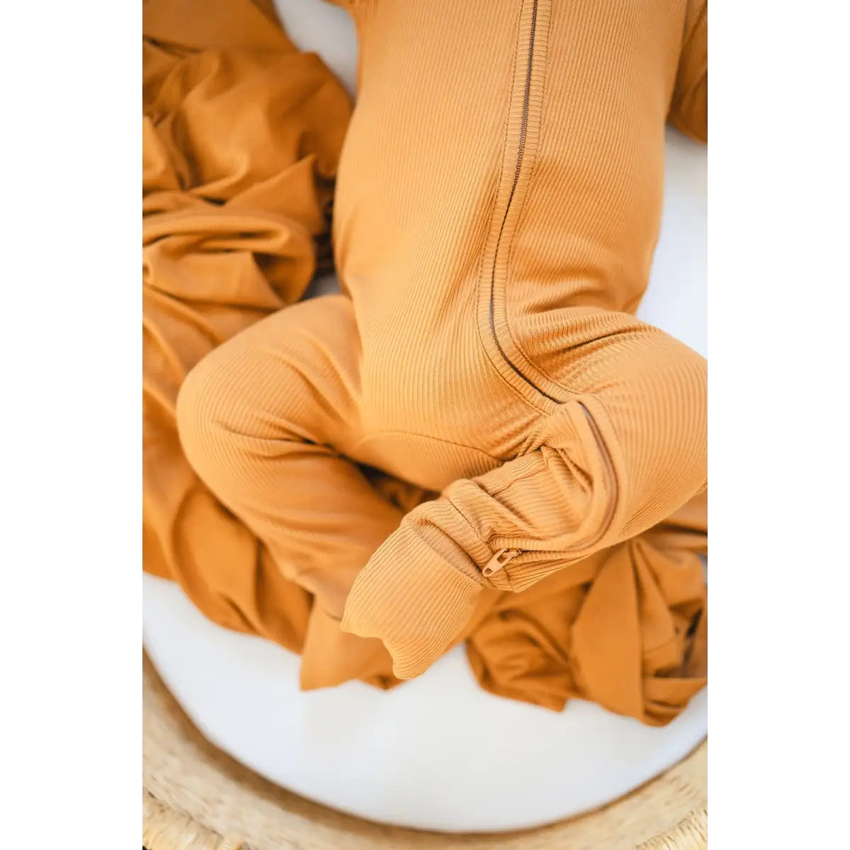 Zipper Romper - Caramel Ribbed - Harp Angel Boutique