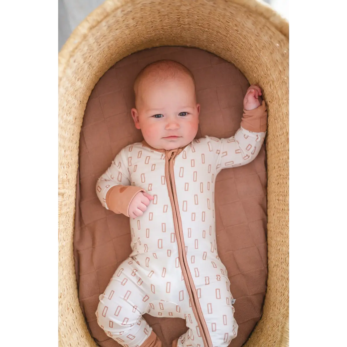 Zipper Romper - Neutral Rectangles - Harp Angel Boutique