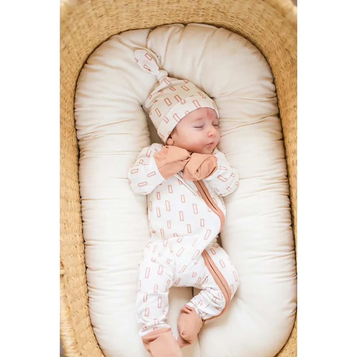 Zipper Romper - Neutral Rectangles - Harp Angel Boutique