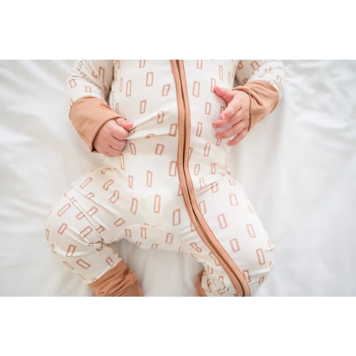 Zipper Romper - Neutral Rectangles - Harp Angel Boutique