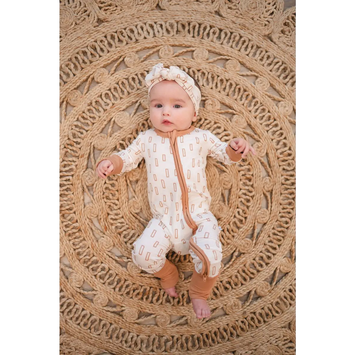 Zipper Romper - Neutral Rectangles - Harp Angel Boutique
