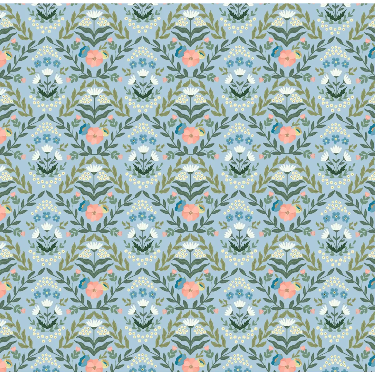 Zuri Wallpaper - Sweet Flower Trellis - by Jackie Jean Design - Sample 1 foot by 1 foot / Blue - Loomwell Home Goods