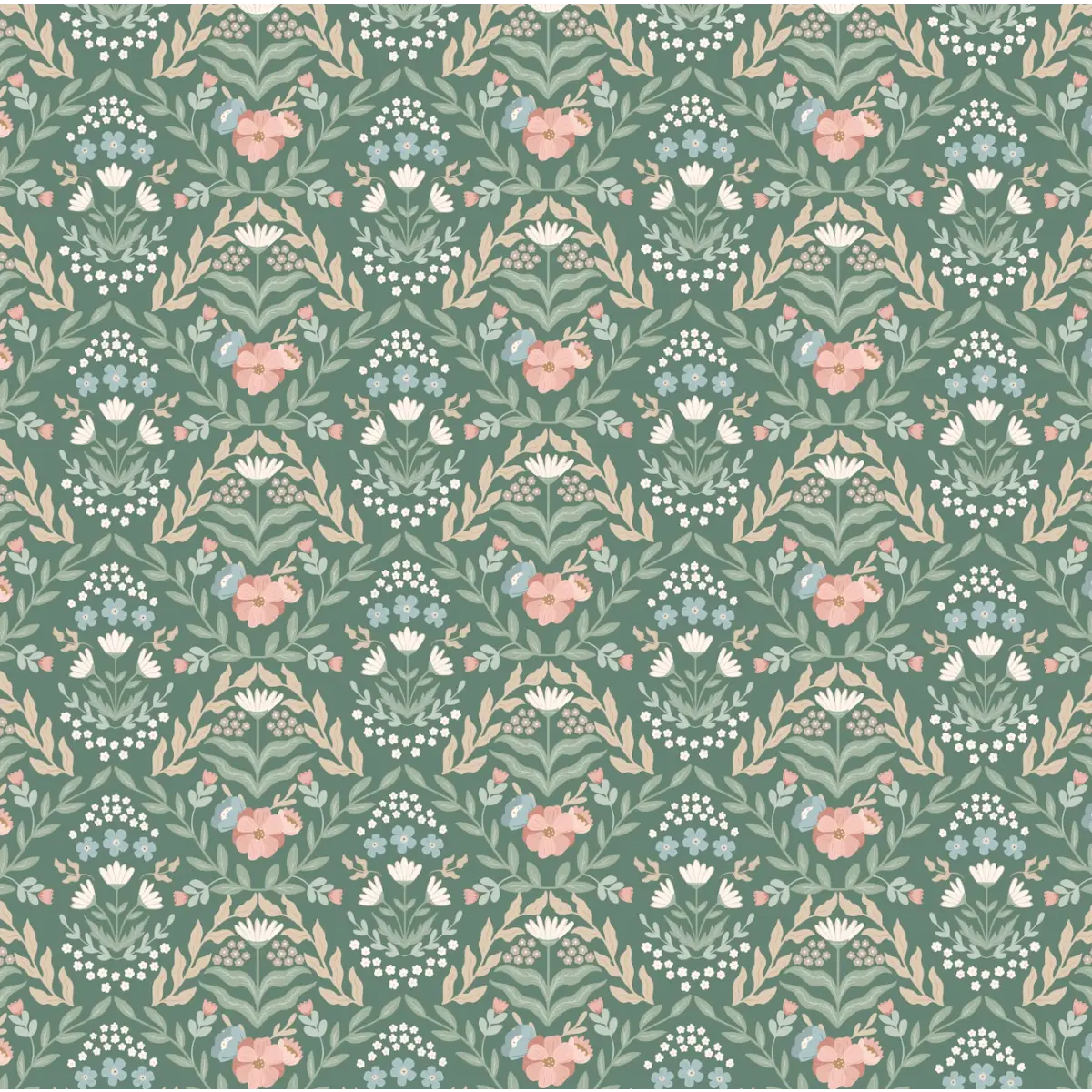 Zuri Wallpaper - Sweet Flower Trellis - by Jackie Jean Design - Sample 1 foot by 1 foot / Green - Loomwell Home Goods