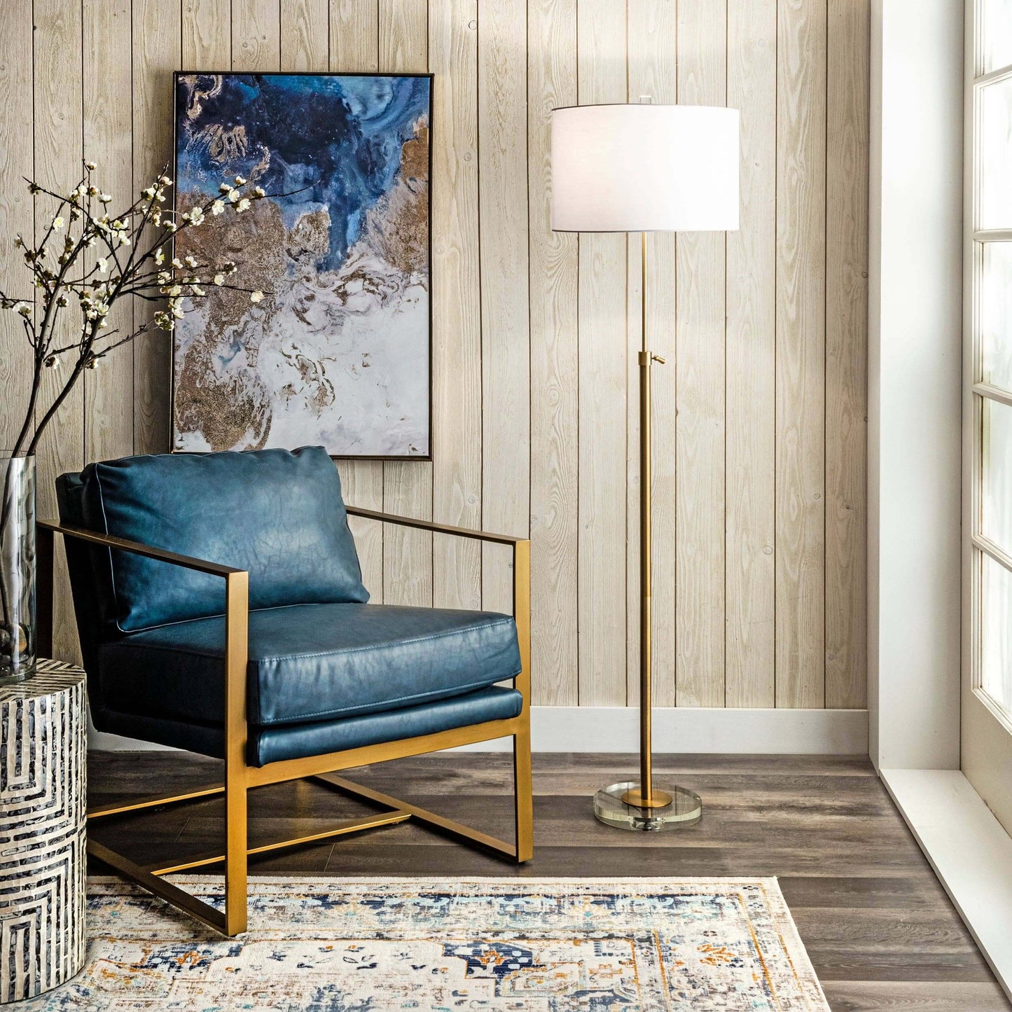 Brass and Crystal Floor Lamp in Room