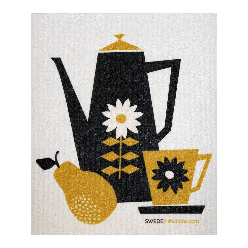 Swedish Dishcloth Retro Vintage Teapot Teacup and Pear