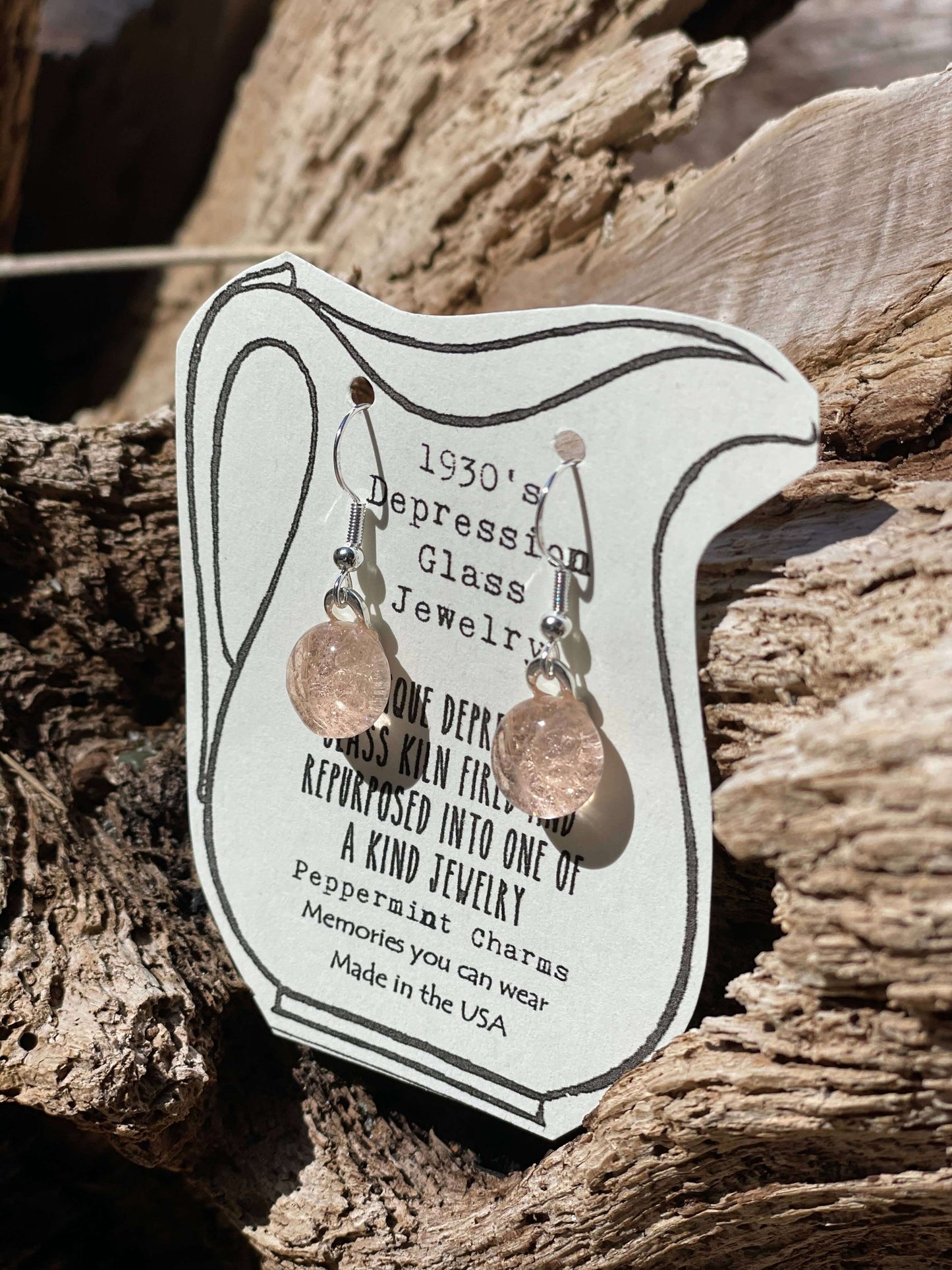 Pink depression glass earrings