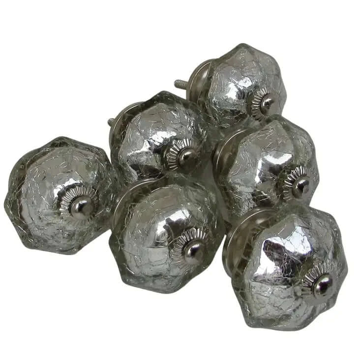 Silver Hexagon knobs set 6 side view