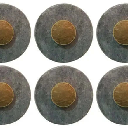 Marble and Brass Knobs, set of 6, gray closeup