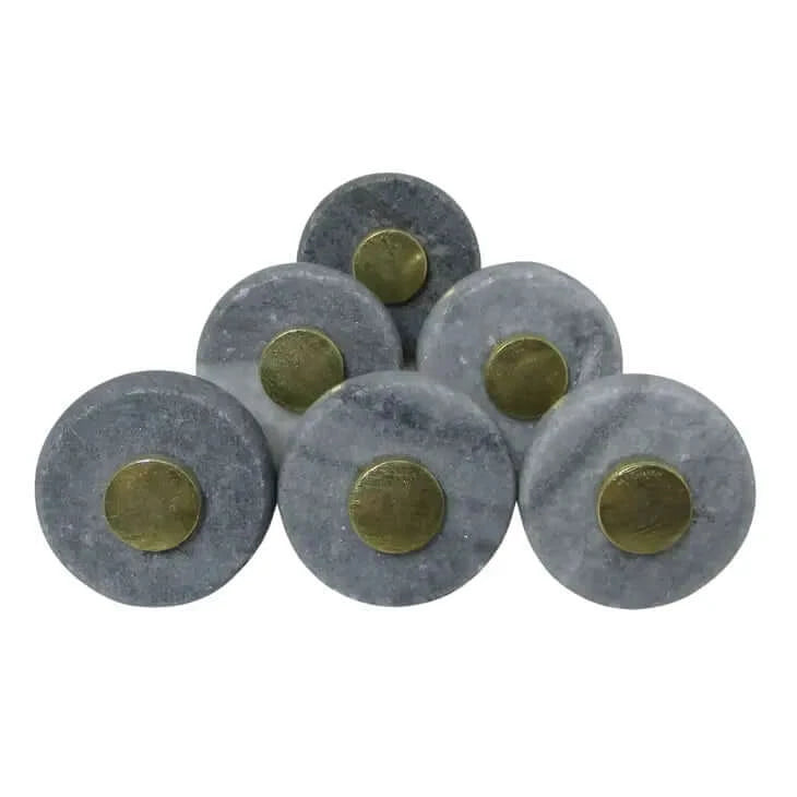 Marble and Brass Knobs, set of 6, gray front view