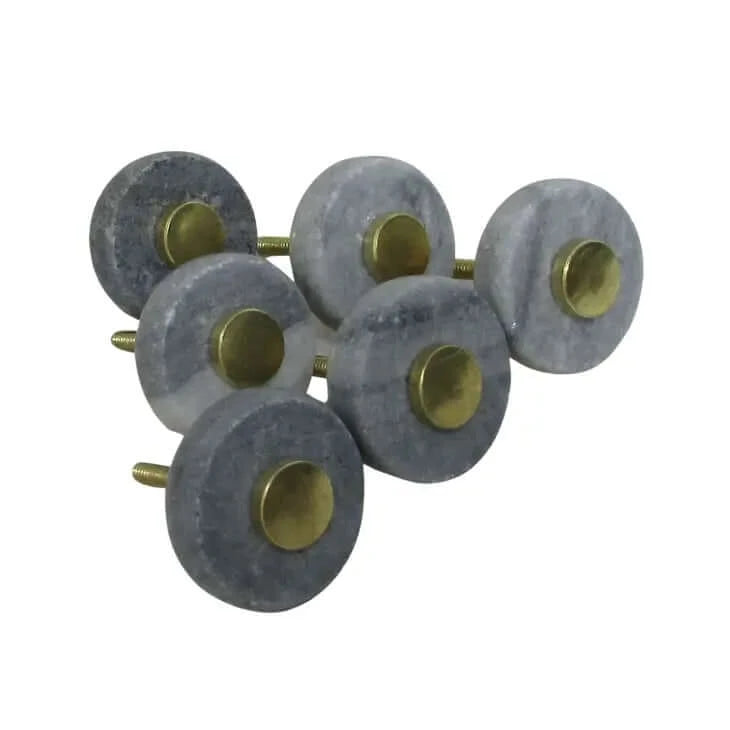 Marble and Brass Knobs, set of 6, gray, side view