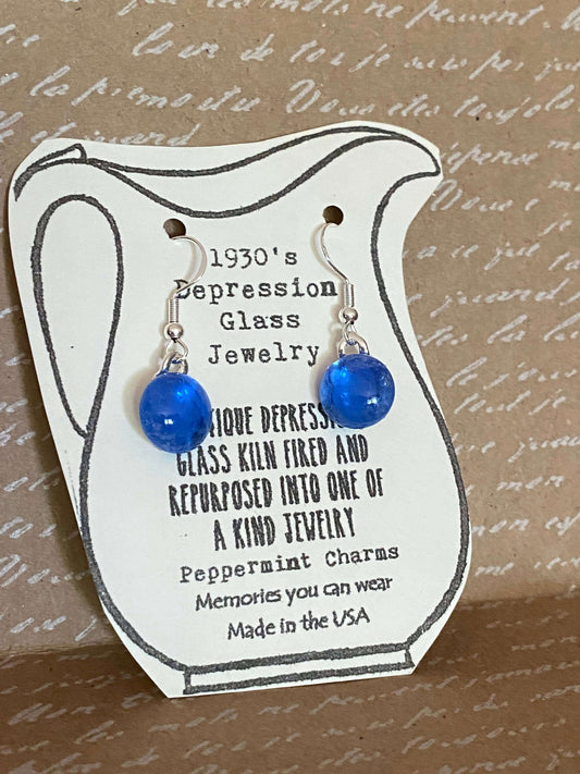 Blue Depression Glass Silver Earrings