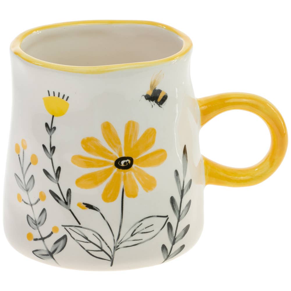 Ceramic Mug with Yellow Flowers and Bee