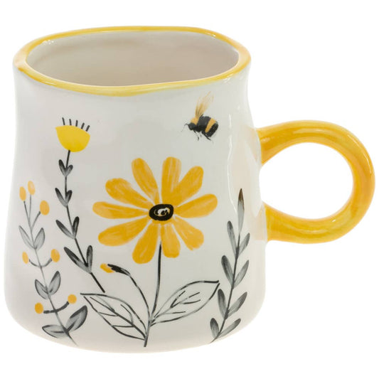 Ceramic Mug with Yellow Flowers and Bee
